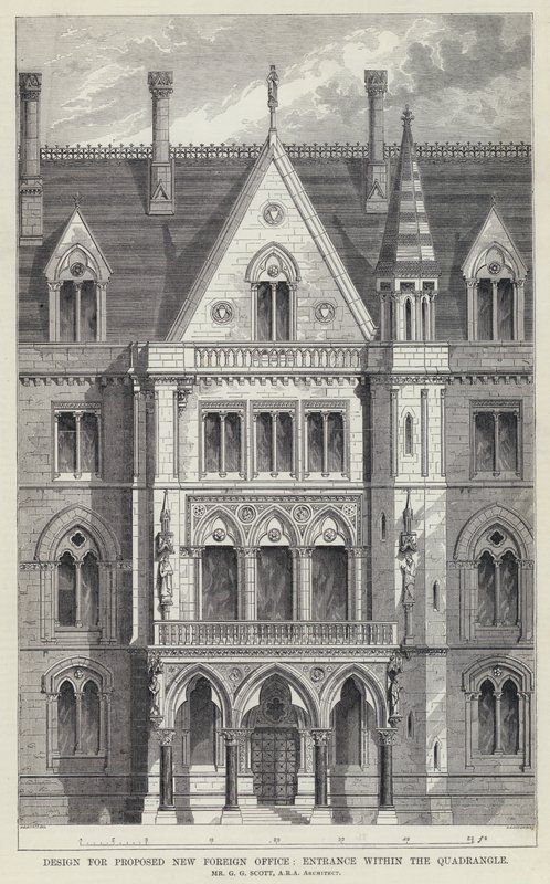 Design for Proposed New Foreign Office, Entrance within the Quadrangle by English School