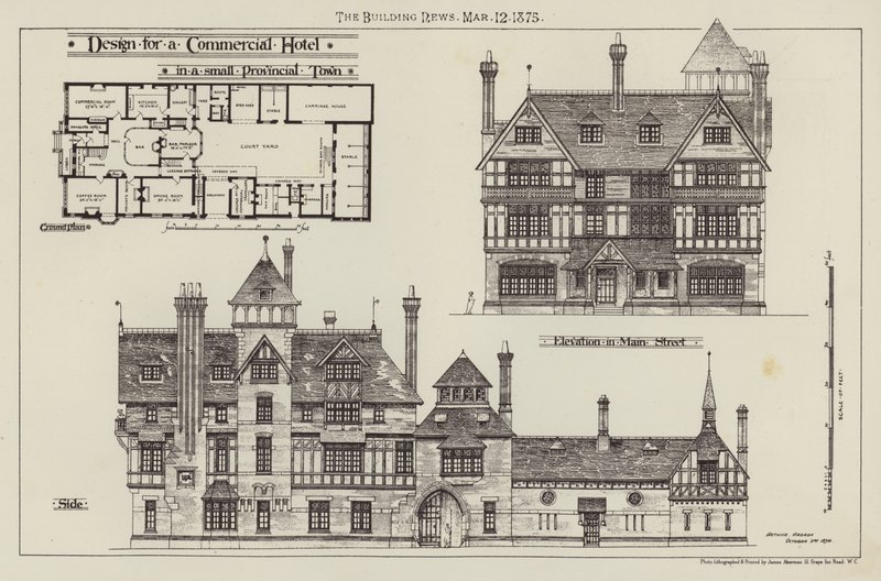 Design for a Commercial Hotel, in a small Provincial Town by English School