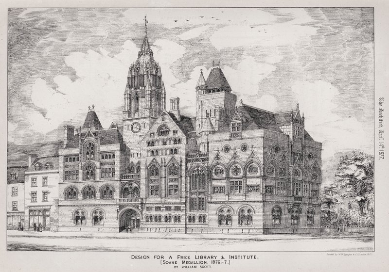 Design for a Free Library and Institute, Soane Medallion by English School