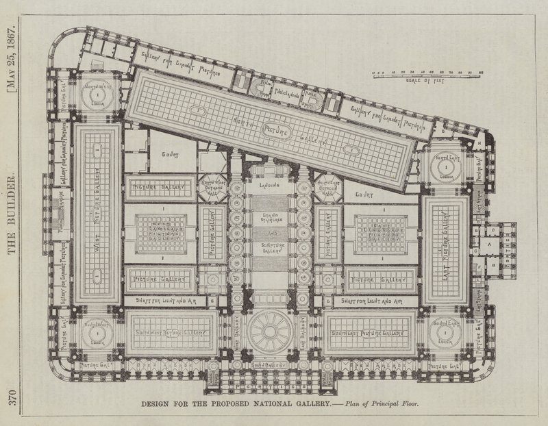 Design for the Proposed National Gallery, Plan of Principal Floor (engraving) by English School