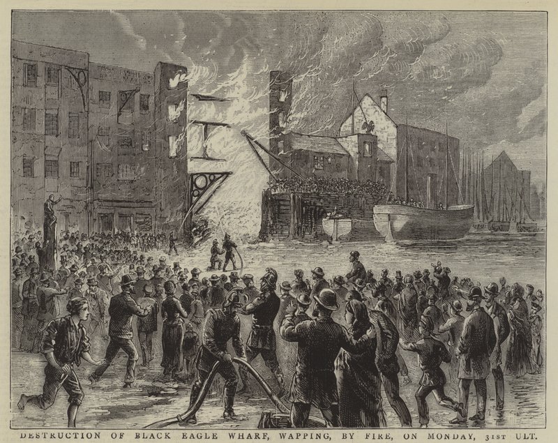 Destruction of Black Eagle Wharf, Wapping, by Fire by English School