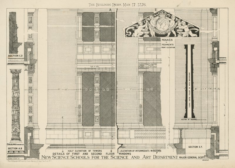(detail) first and second floor windows at the new science schools for the science and art department by English School