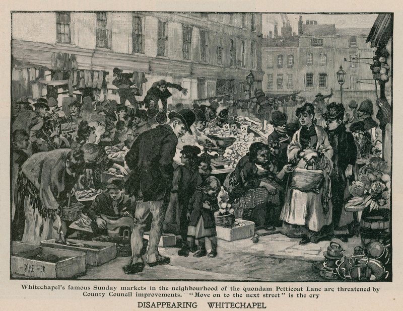 Disappearing Whitechapel: The famous Sunday markets in the neighbourhood of the quondam Petticoat Lane are threatened by County Council improvements by English School