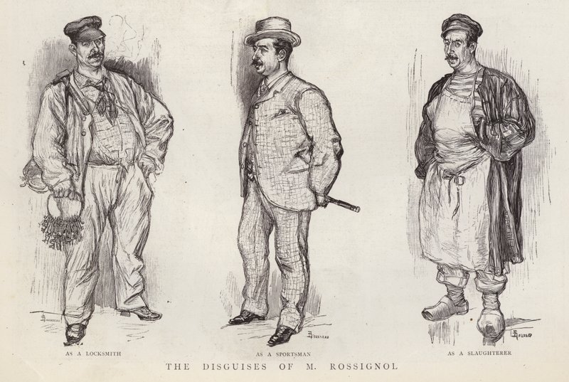 Disguises used by Parisian police detective Gustave Rossignol by English School