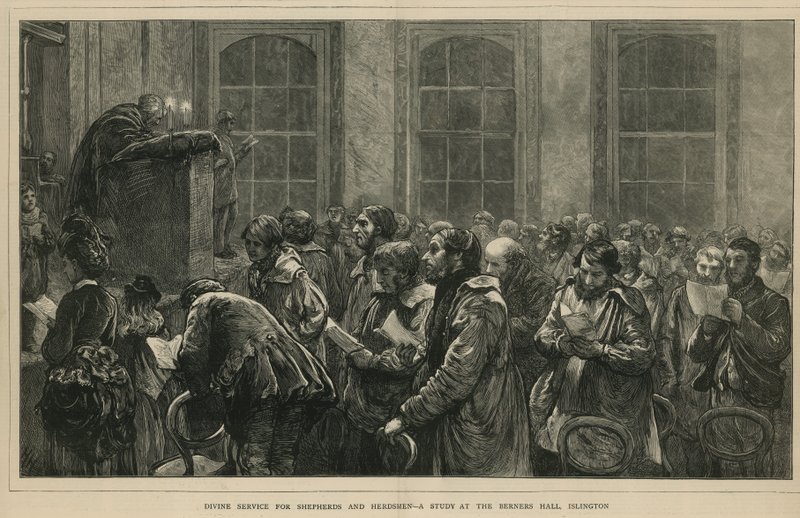 Divine service for shepherds and herdsmen - a study at the Berners Hall, Islington, London by English School