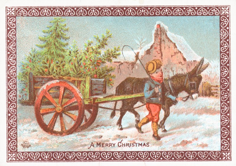 Donkey pulling cart by English School