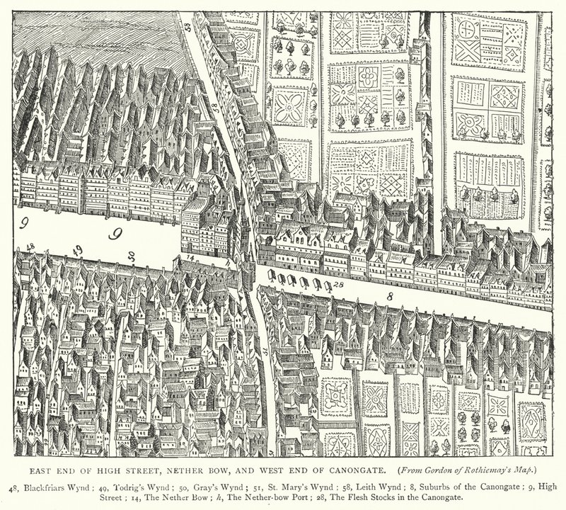 East End of High Street, Nether Bow, and West End of Canongate (engraving) by English School