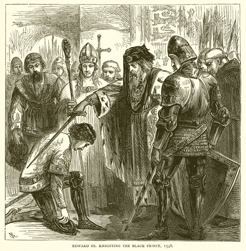 Edward III knighting the Black Prince, 1546 by English School