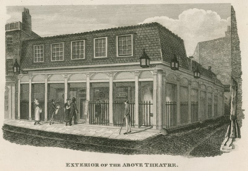 Exterior of the Royal Olympic Theatre, Wych Street, near Drury Lane, London by English School