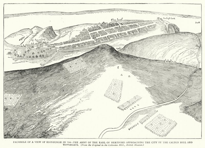 Facsimile of a View of Edinburgh in 1544, the Army of the Earl of Hertford approaching the City by the Calton Hill and Watergate by English School