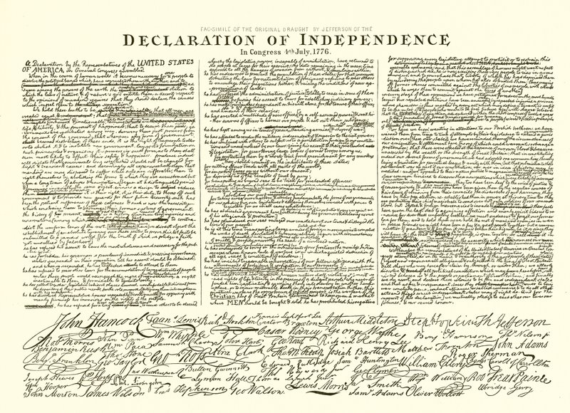 Facsimile of the Original Draft by Thomas Jefferson of the Declaration of Independence in Congress 4th July, 1776 by English School