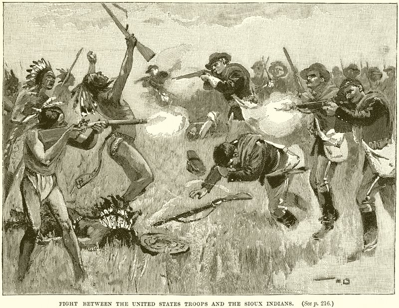 Fight between the United States Troops and the Sioux Indians by English School