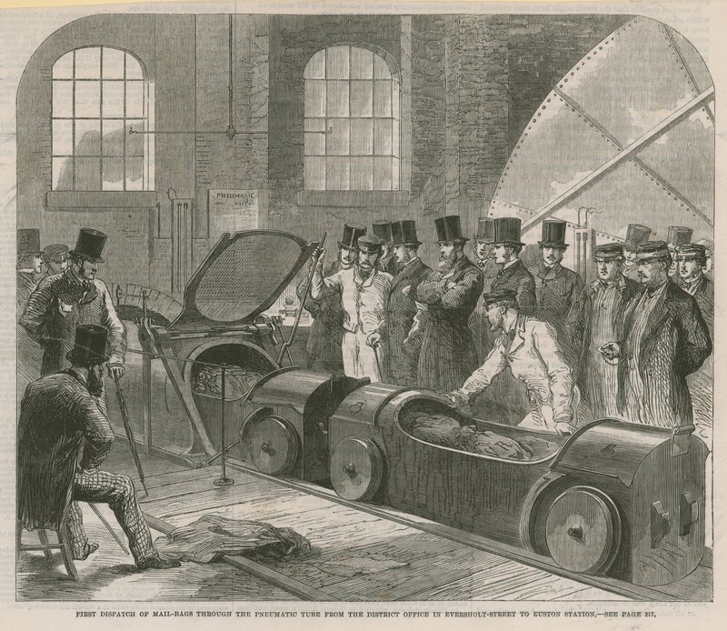 First Dispatch of Mail Bags Through the Pneumatic Tube by English School