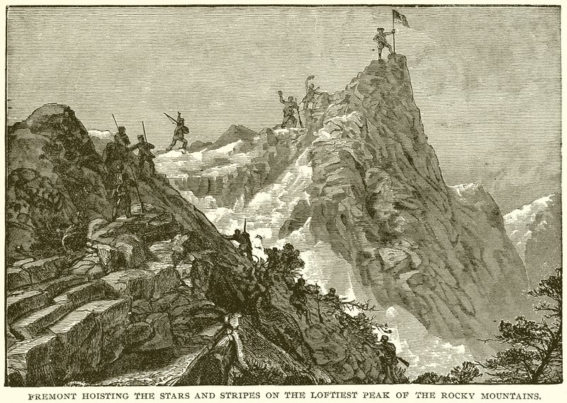 Fremont hoisting the Stars and Stripes on the Loftiest Peak of the Rocky Mountains by English School