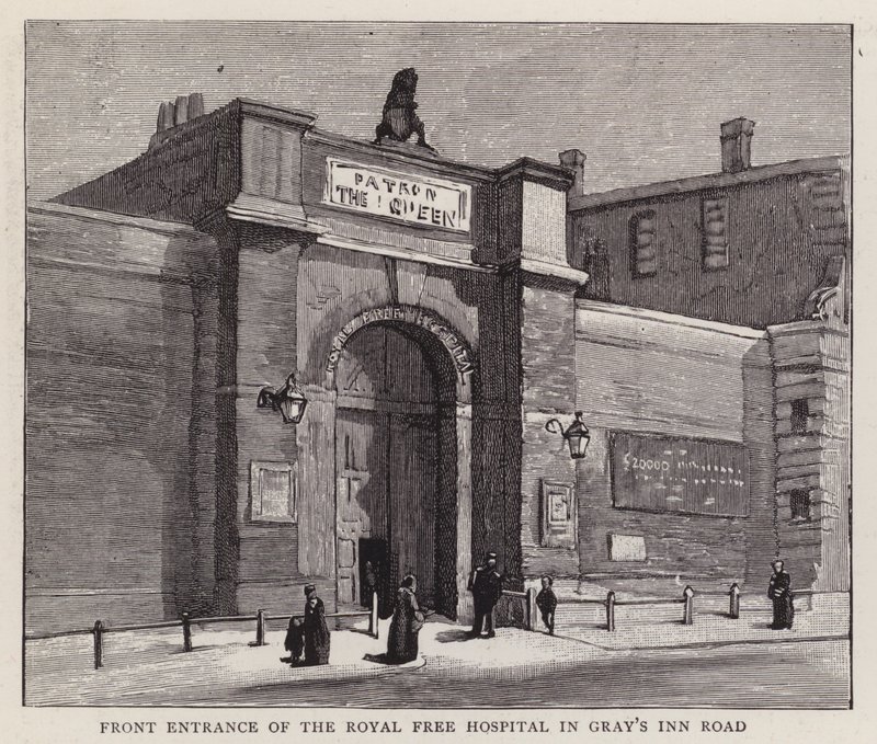 Front Entrance of the Royal Free Hospital, Gray