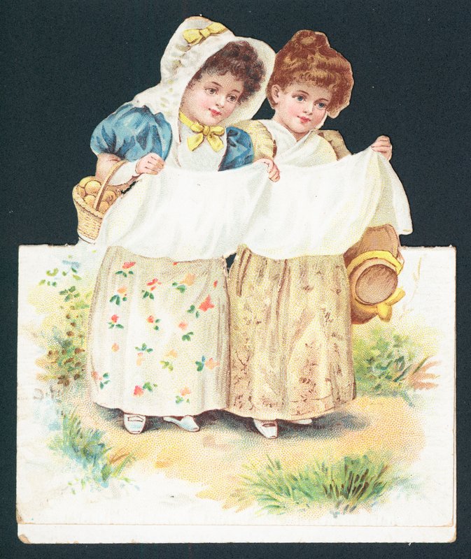 Girls collecting eggs by English School