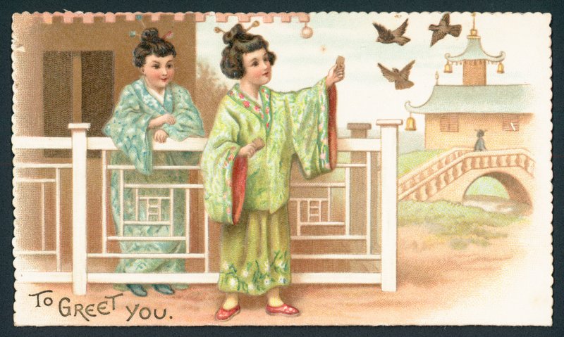 Geisha Girls Feeding Birds by English School