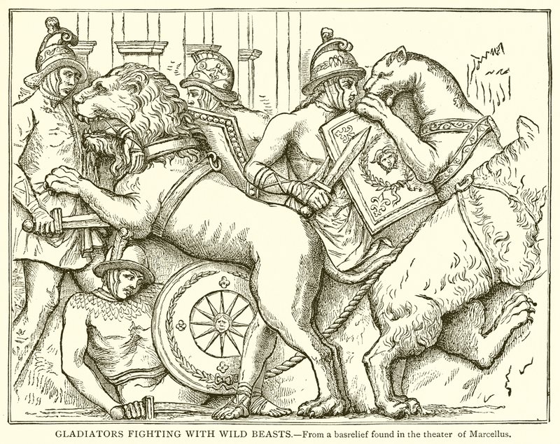 Gladiators Fighting with Wild Beasts by English School