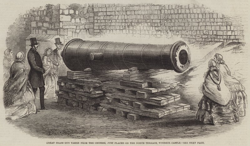 Great Brass Gun taken from the Chinese, just placed on the North Terrace, Windsor Castle by English School