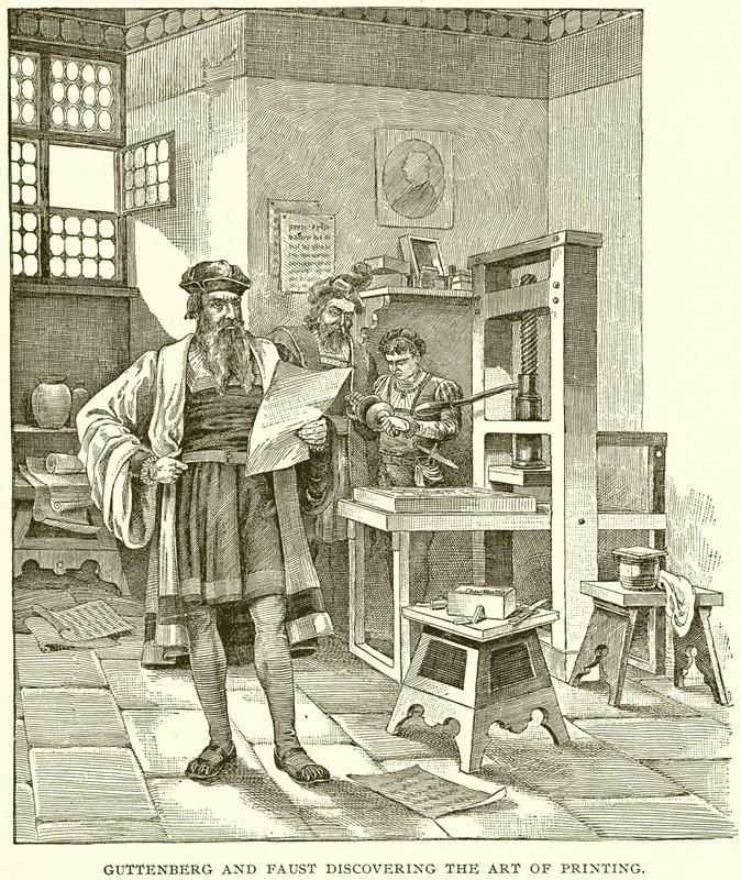 Gutenberg and Faust Discovering the Art of Printing by English School