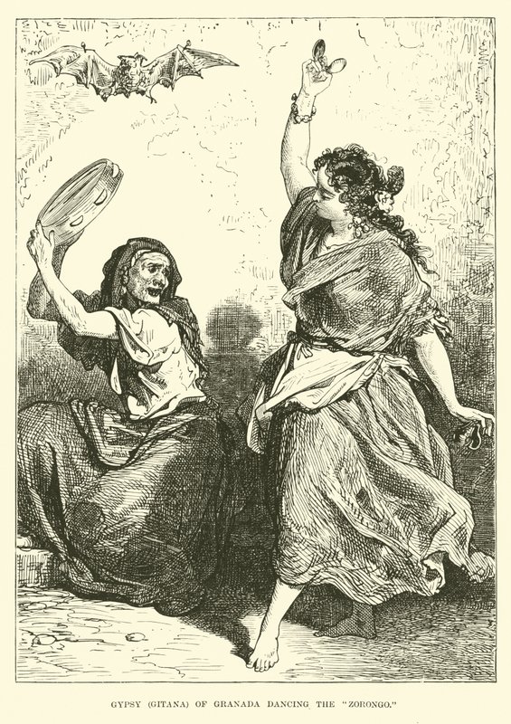 Gypsy, Gitana of Granada Dancing the Zorongo by English School