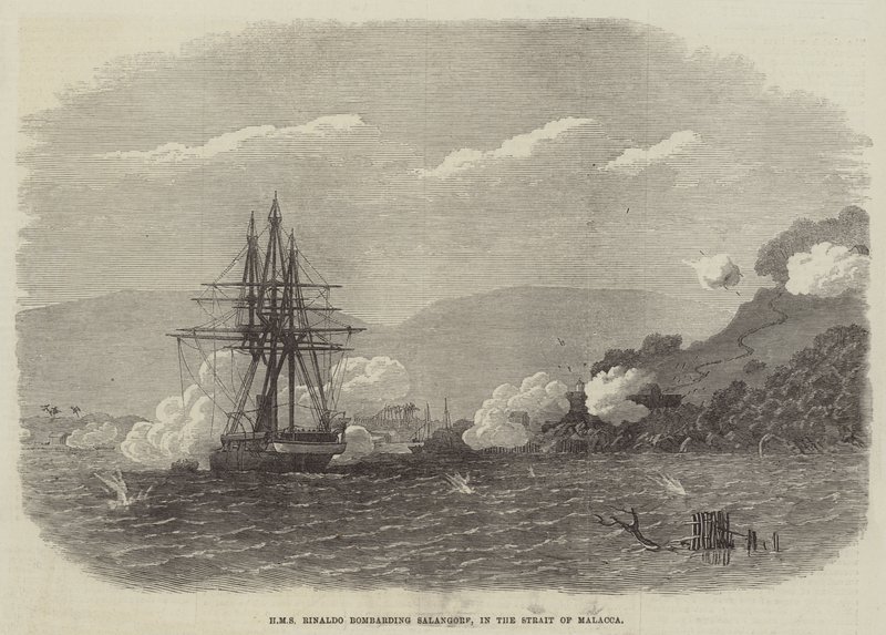 HMS Rinaldo bombarding Salangore, in the Strait of Malacca by English School