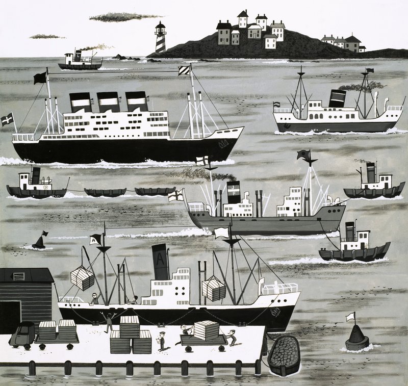 Harbour scene by English School