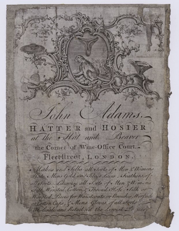Hatters, John Adams, trade card by English School