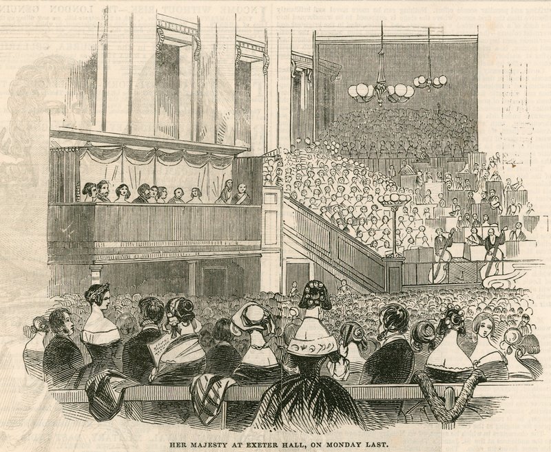 Her Majesty Queen Victoria at Exeter Hall, Strand, London by English School