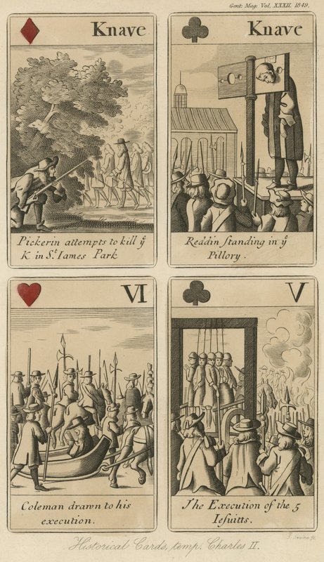 Historical playing cards relating the story of King Charles II by English School