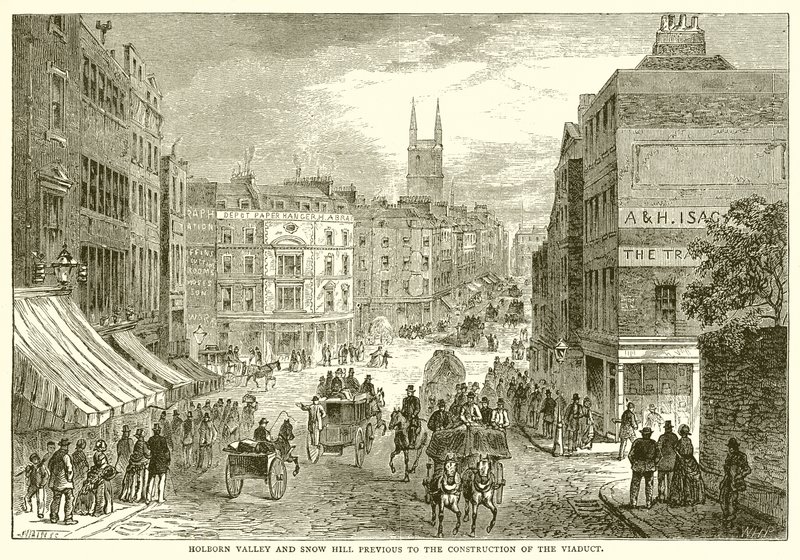 Holborn Valley and Snow Hill Previous to the Construction of the Viaduct by English School