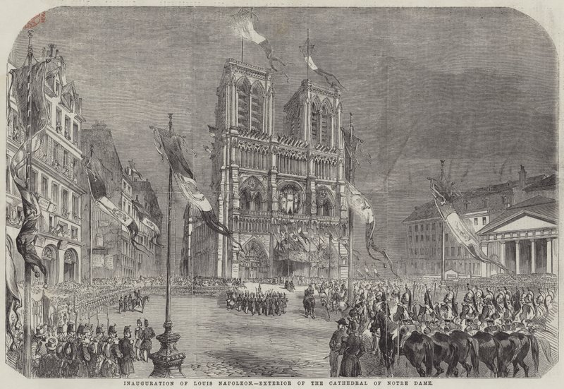 Inauguration of Louis Napoleon, Exterior of the Cathedral of Notre Dame by English School