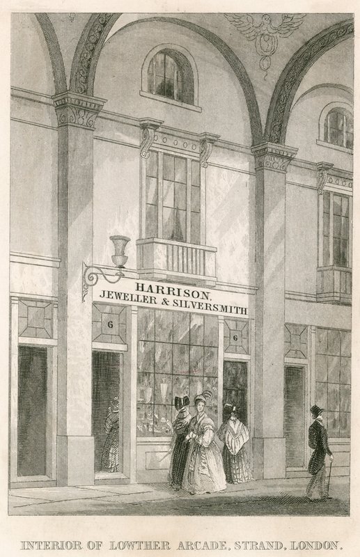 Interior of Lowther Arcade, Strand, London, featuring Harrison, jeweller and silversmith by English School