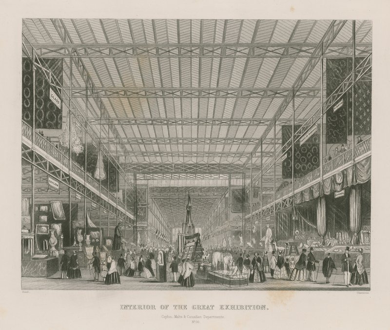 Interior of the Great Exhibition, 1851, Ceylon, Malta and Canadian Departments by English School