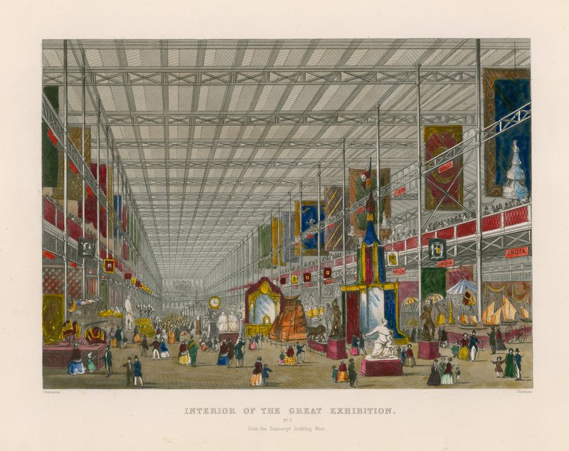Interior of the Great Exhibition, from the transept looking west by English School