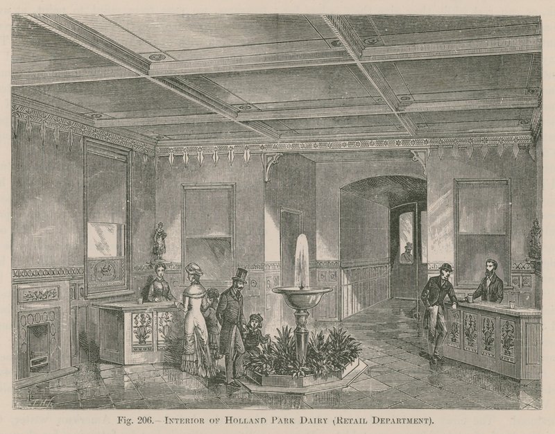 Interior of the Holland Park Dairy, retail department by English School
