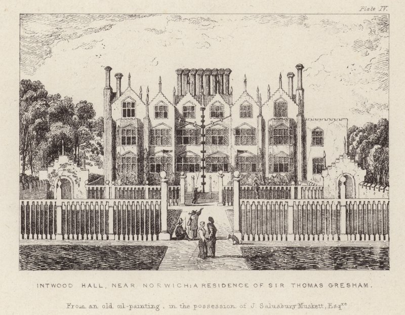 Intwood Hall, the Residence of Sir Thomas Gresham by English School