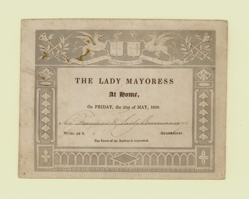 Invitation from The Lady Mayoress, At Home, 21 May 1830 by English School