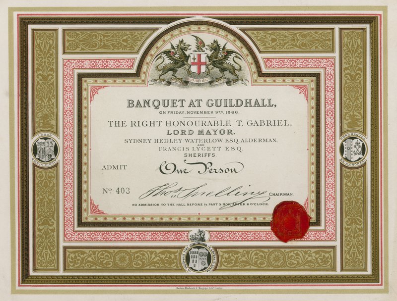 Invitation to a Banquet at the Guildhall, London, on 9 November 1866 by English School