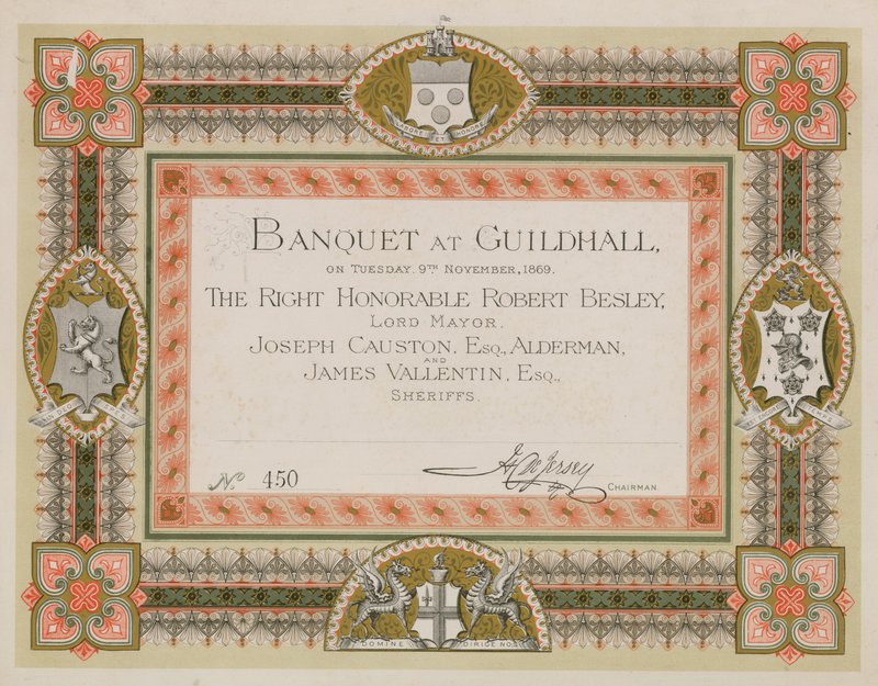 Invitation to a Banquet at the Guildhall, London, on 9 November 1869 by English School