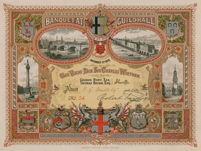 Invitation to a Banquet at the Guildhall, London, on 9 November 1878 by English School