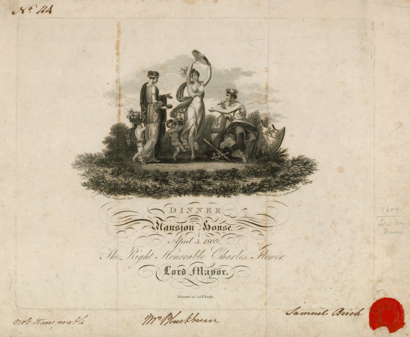 Invitation to the Lord Mayors Dinner at the Mansion House, London, 3 April 1809 by English School