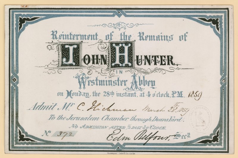 Invitation to the Reinterment of John Hunter