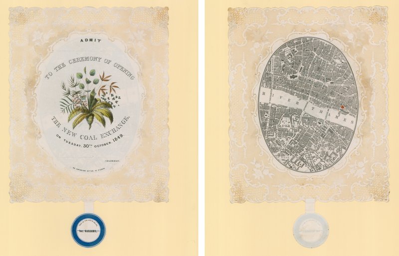 Invitation to the Ceremony of Opening the New Coal Exchange, 30 October 1849, Front and Reverse by English School