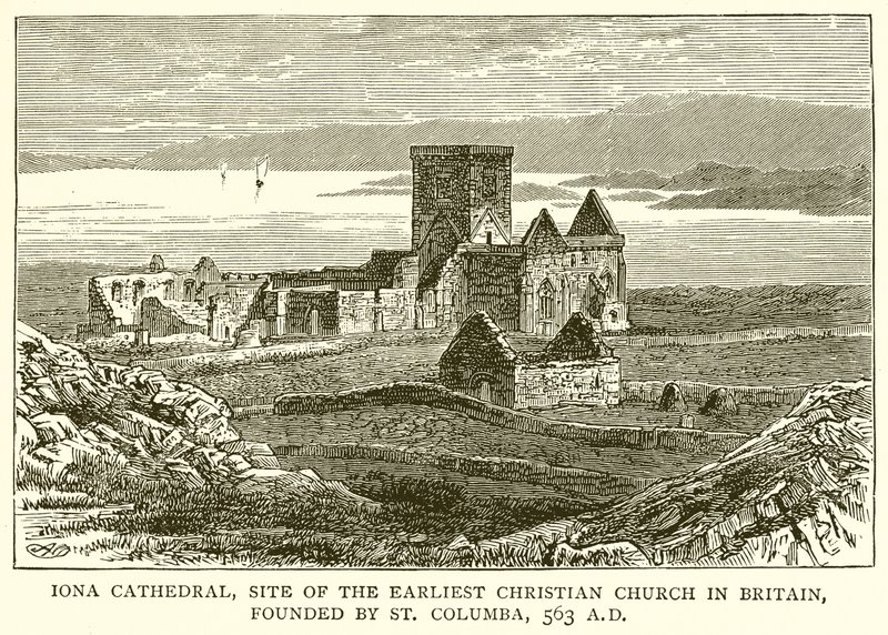 Iona Cathedral, Site of the Earliest Christian Church in Britain, founded by St. Columba, 563 A.D. by English School