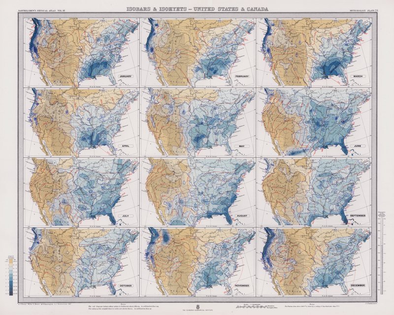 Isobars and Isohyets, United States and Canada by English School