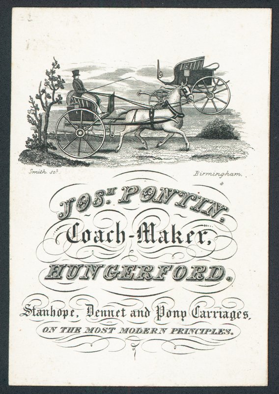 Josiah Pontin, coach maker, trade card by English School