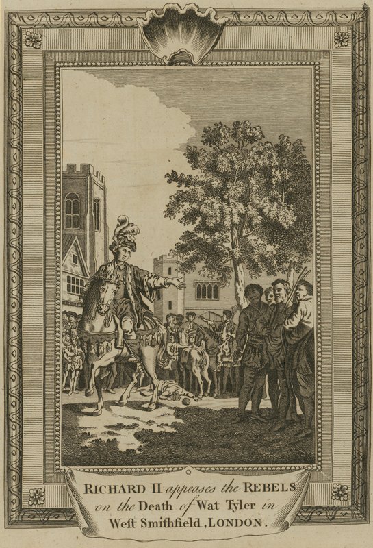 King Richard II appeases the rebels on the death of Wat Tyler in West Smithfield, London by English School
