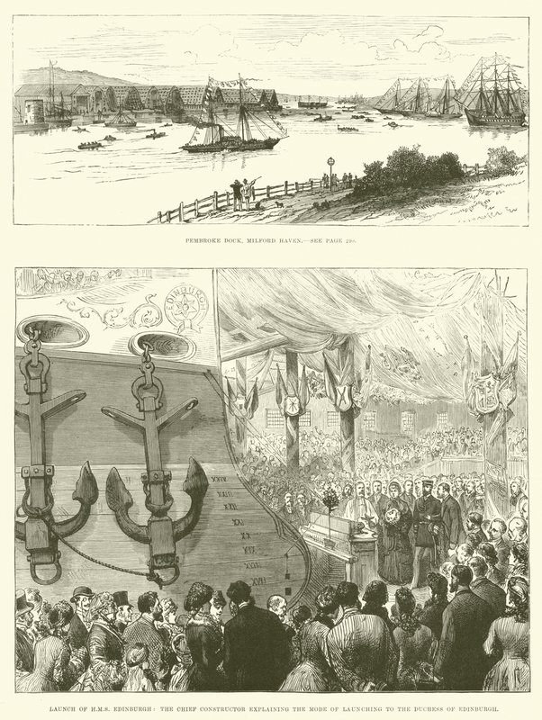 Launch of HMS Edinburgh at Pembroke Dock, Milford Haven by English School