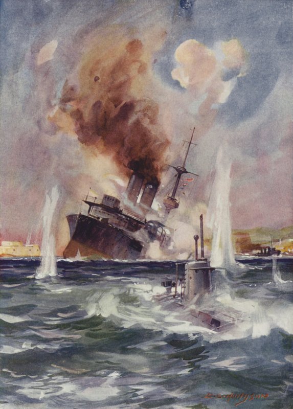 Lieutenant Holbrook Takes Submarine B11 Under the Mines in the Dardanelles and Sinks a Turkish Battleship by English School